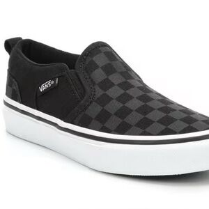 Vans Kids Black and Gray Checkered Slip-On Shoes